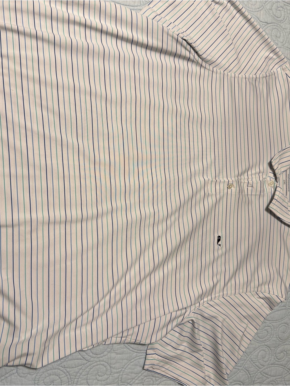 Vineyard Vines White Polo with Blue & Green Pinstripes